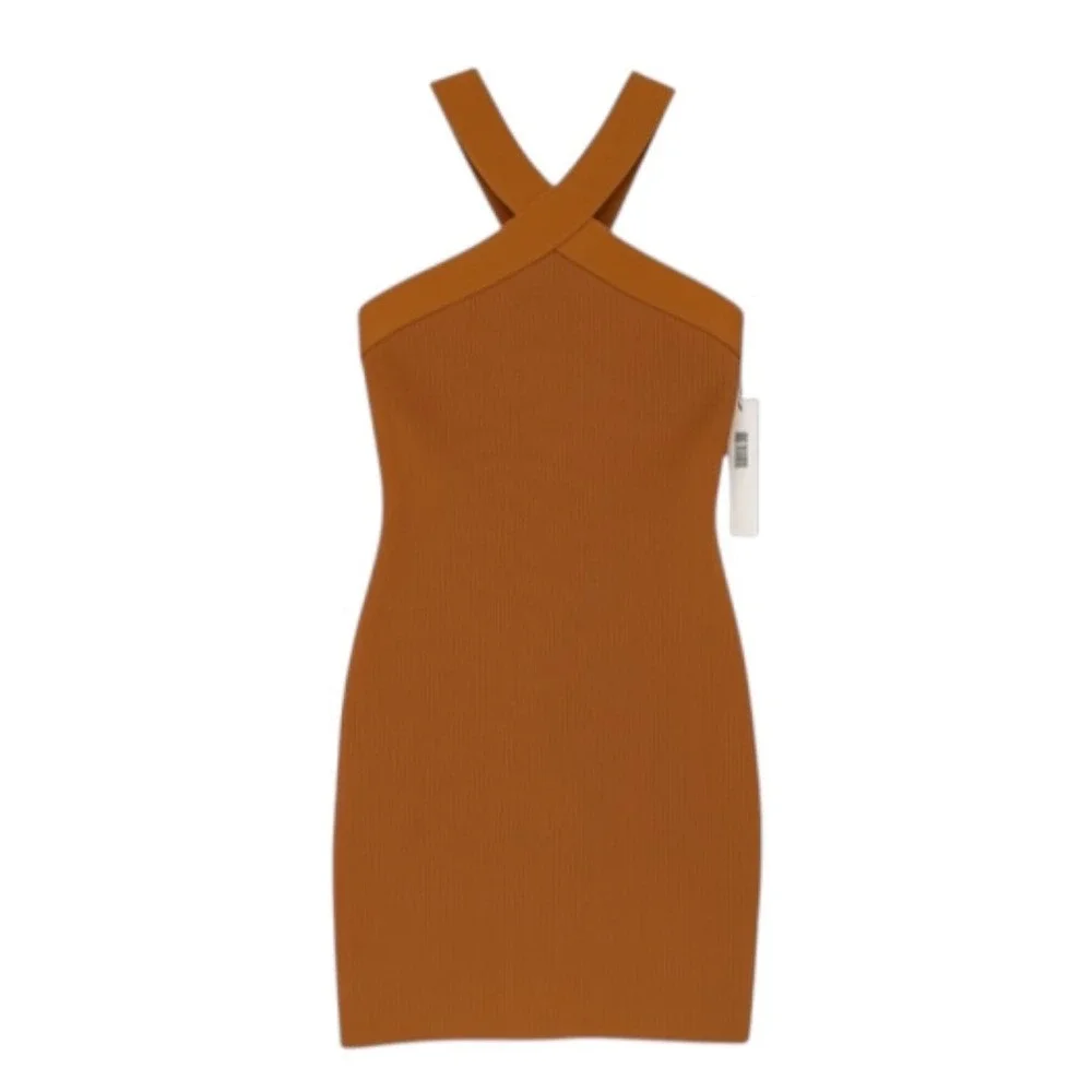 Babaton Sculpt Knit Criss-Cross Dress (Dark Mustard, Size L):